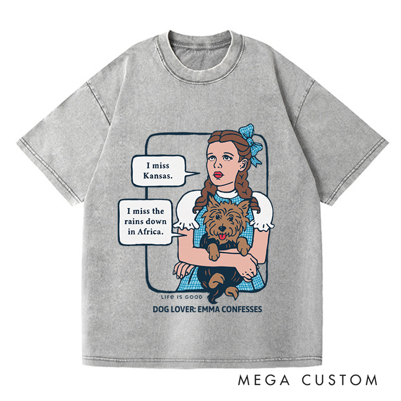 Personalized Washed T-Shirts Whimsical Dog Lover Retro Design and Music Lover T-Shirt