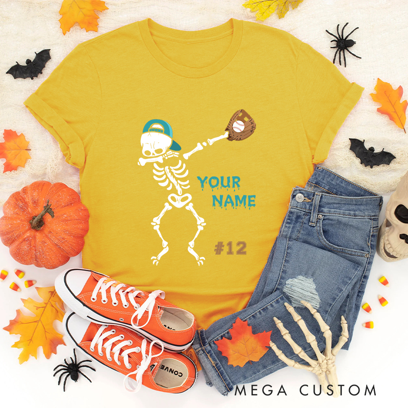 Personalized Skeleton Baseball T-Shirt with Custom Team Name and Number