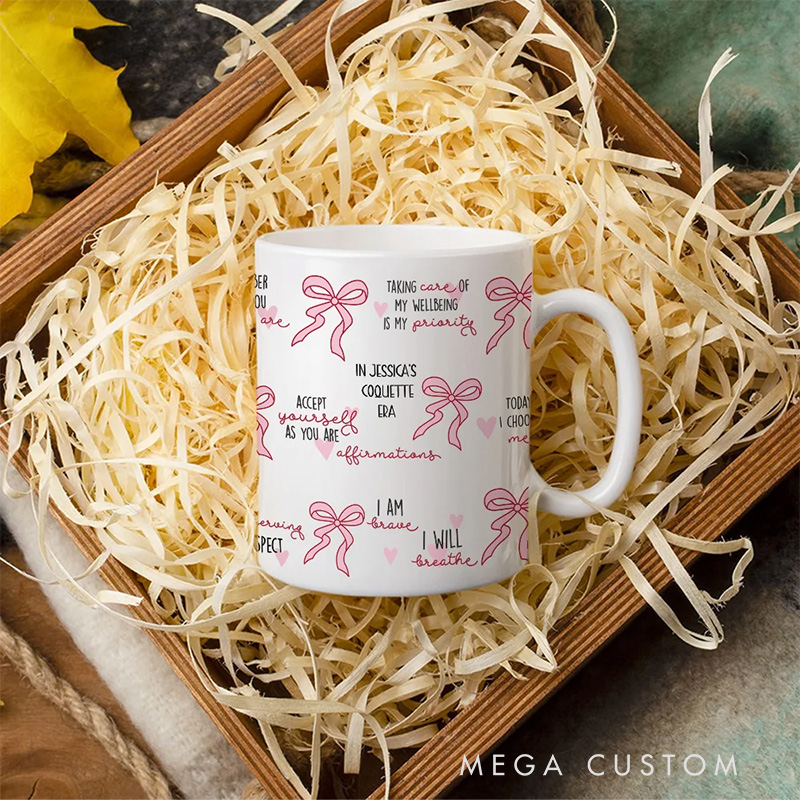 Personalized Coquette Bow Blessed Words of Bible 11oz 15oz Ceramic Mug with Text Birthday Motivational Gift for Her