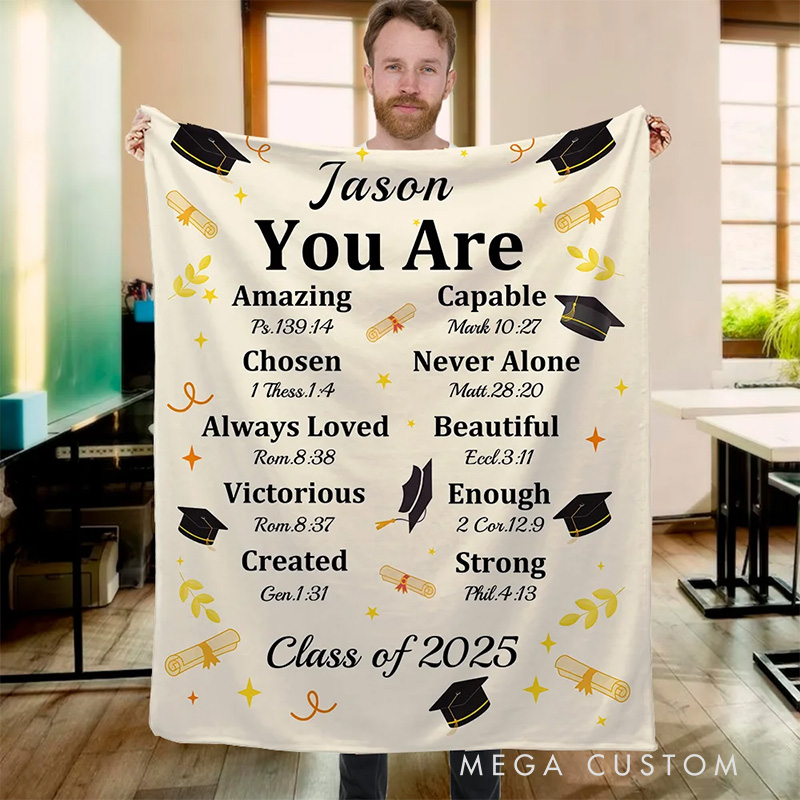Personalized Graduation Cap Bible Chapter Soft Throw Blanket with Name and Year Home Decor Graduation Inspiring Gift for Christian Graduates