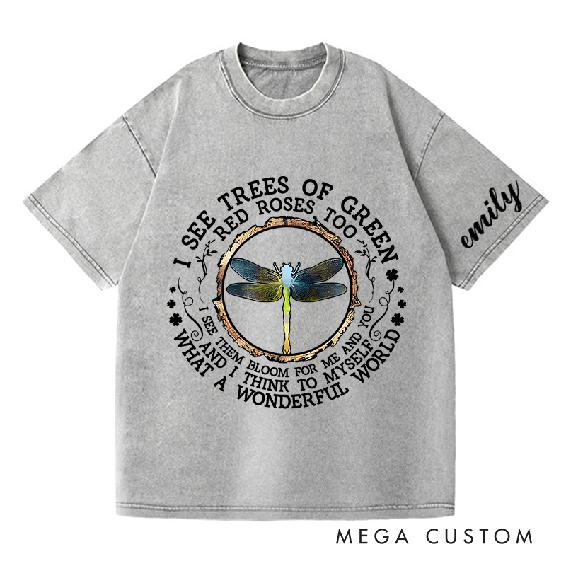Personalized Washed T-Shirts Wonderful World Nature Enthusiast Dragonfly T-Shirt