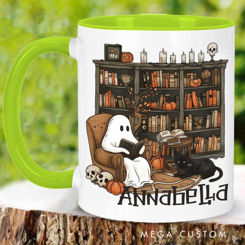 Personalized Ghost Reading Mugs Book Lover Mug with Name Pumpkin Mug Halloween Coffee Mug Book Lover Gift Bookish Gift Reading Gift