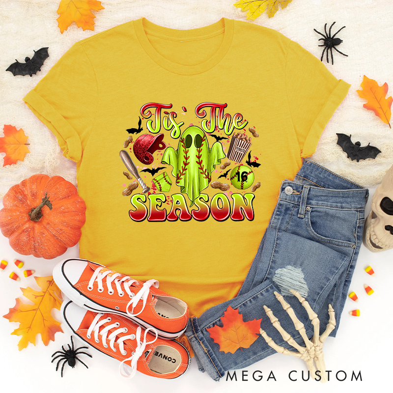 Personalized Halloween Softball Ghostly Cheer t-shirt with Custom Number