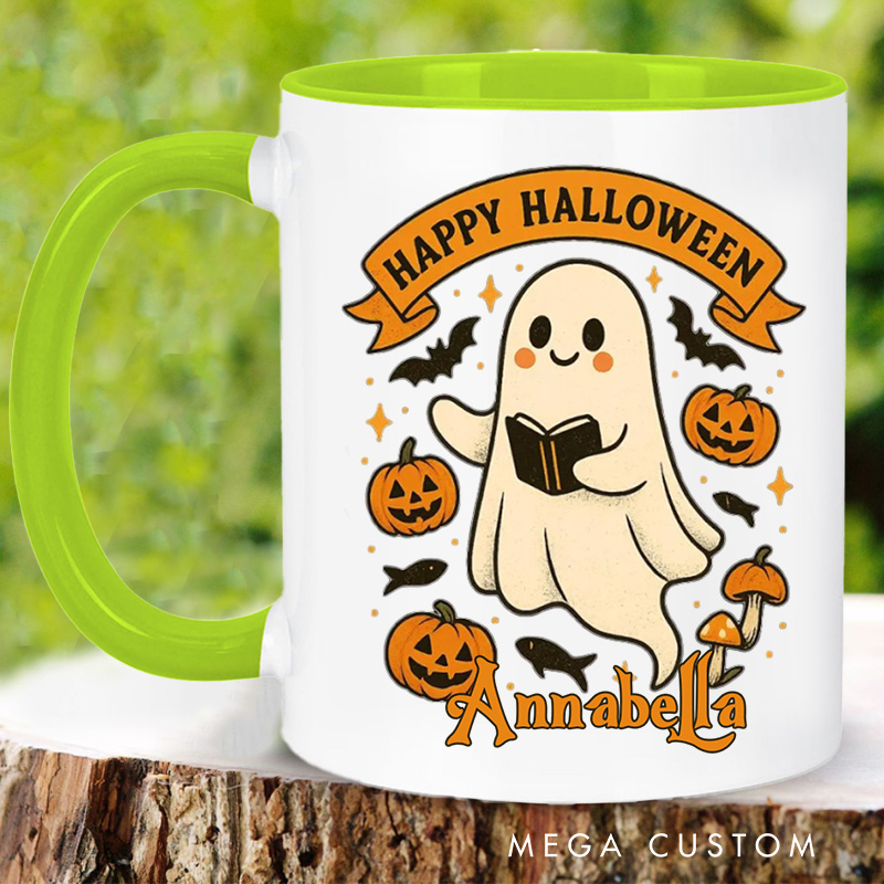 Personalized Happy Halloween Spooky Mugs Custom Book Lover Coffee Mug with Name Pumpkin Mug Book Lover Gift Bookish Gift Reader Halloween Gift