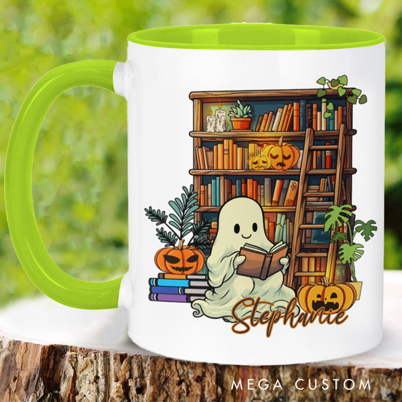 Personalized Ghost Reading Mugs Custom Bookish Halloween Mug with Name Bookworm Mug Book Lover Gift Reading Lover Halloween Gift
