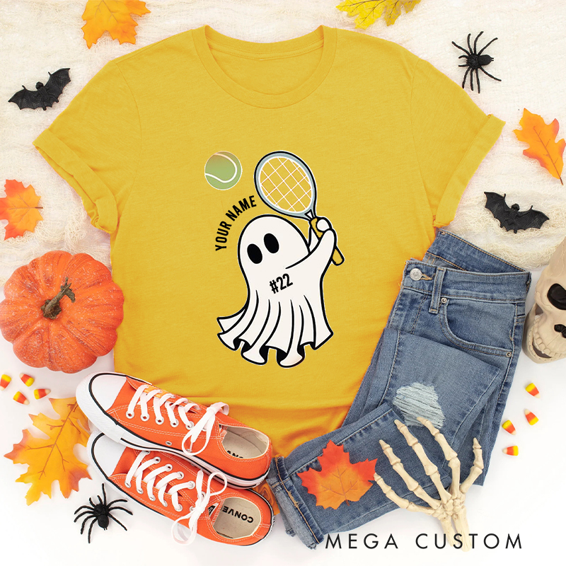 Personalized Ghost Tennis T-Shirt with Custom Name and Number  