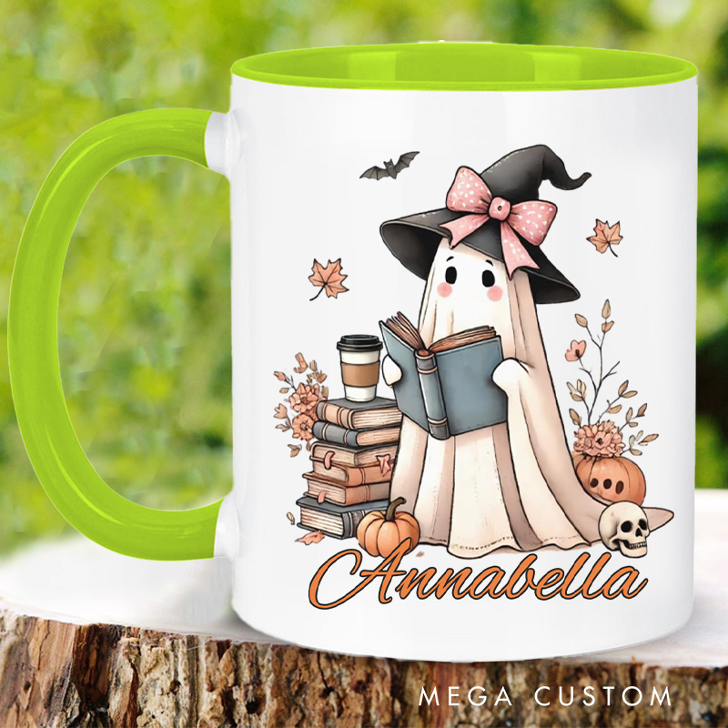 Personalized Ghost with Book Mugs For Halloween Lover Custom Reading Ghost with Name Book Lover Gift Reading Lover Gift Halloween Gift