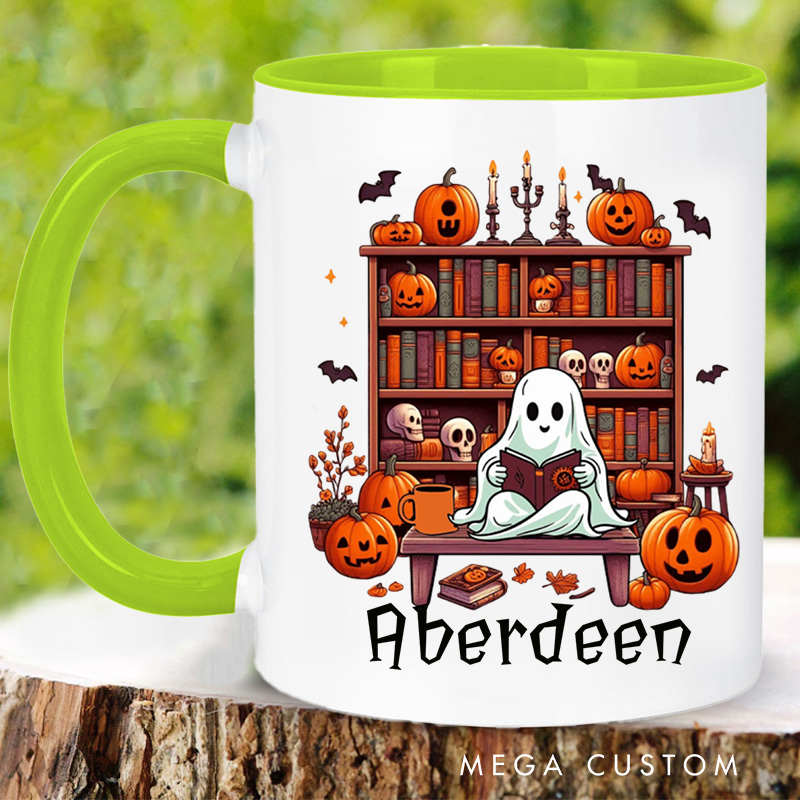 Personalized Ghost Library Mugs Halloween Spooky Mug with Name Custom Reading Ghost Book Lover Gift Bookish Gift Halloween Gift