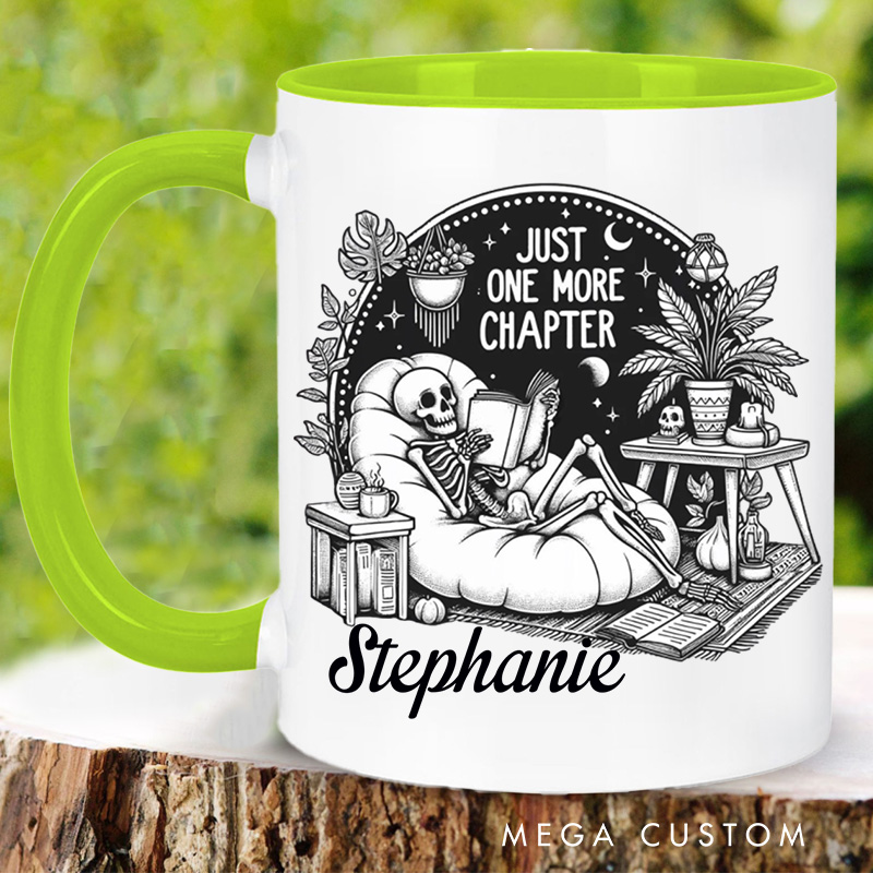Personalized Just One More Chapter Mugs Halloween Skeleton Mug with Name Custom Spooky Mug Book Lover Gift Librarian Gift Halloween Gift
