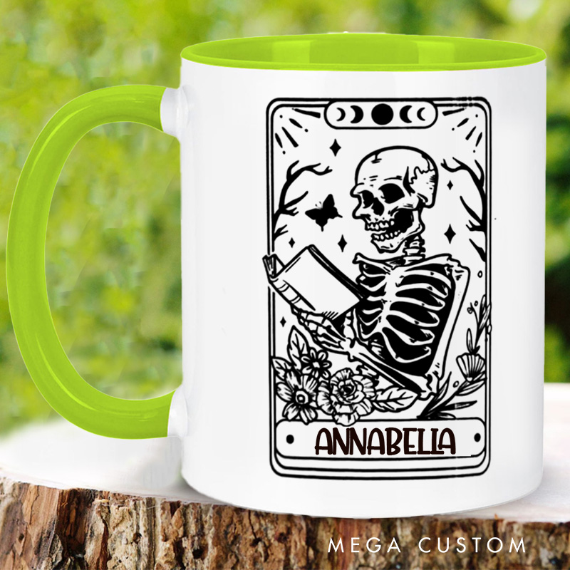 Personalized Tarot Book Mugs Custom Reading Skeleton Coffee Mug with Name Bookish Mug Book Lover Gift Librarian Gift Halloween Gift