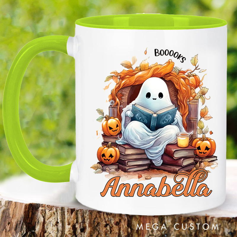 Personalized Ghost Reading Book Mugs Custom Ghost Halloween Coffee Mug with Name Bookish Mug Book Lover Gift Librarian Gift Halloween Gift