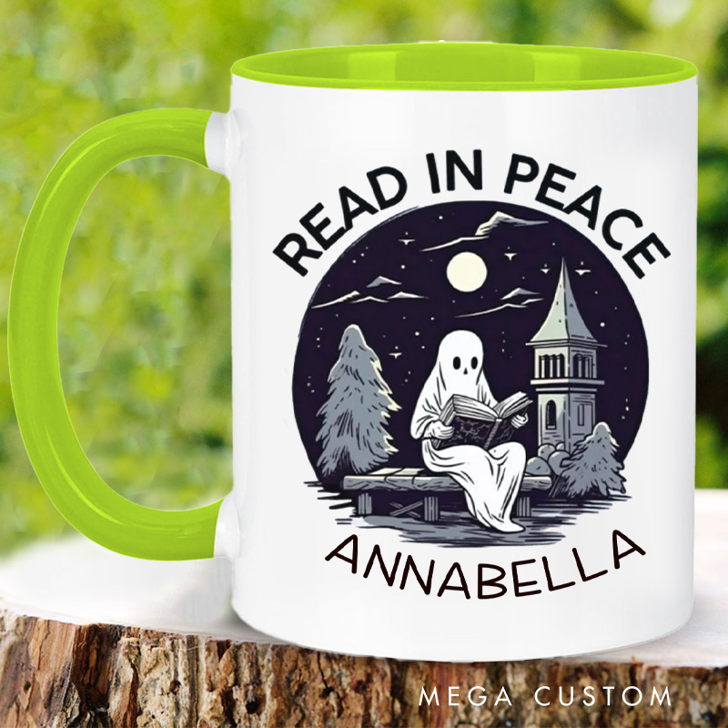 Personalized Read in Peace Mugs Custom Reading Ghost Halloween Coffee Mug with Name Librarian Mug Book Lover Gift Bookish Gift Halloween Gift