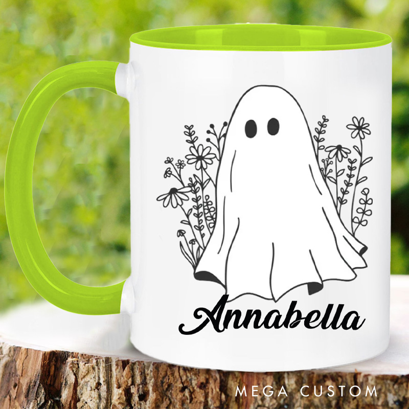 Personalized Wildflower Ghost Mugs Floral Ghost Halloween Coffee Mug with Name Flower Halloween Mug Book Lover Gift for Librarian Gift