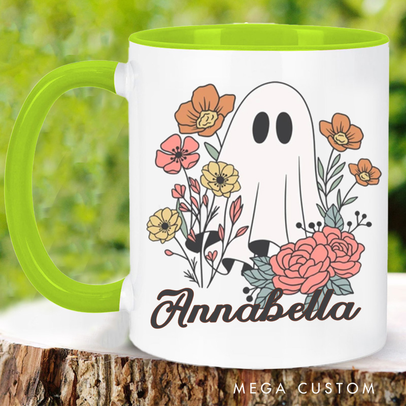 Personalized Cute Ghost Mugs Custom Flower Ghost Coffee Mug with Name Fall Birthday Gift Book Lover Gift for Bookish Gift