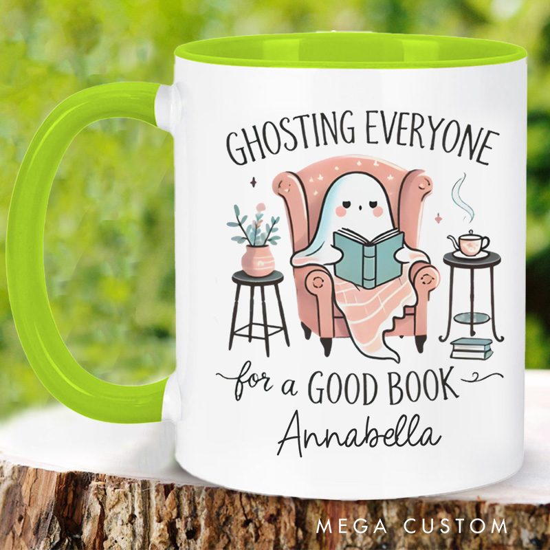 Personalized Ghosting Everyone for a Good Book Mugs Custom Ghost Reading Coffee Mug with Name Librarian Mug Book Lover Gift for Halloween Gift