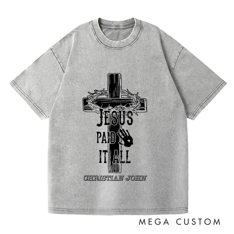 Personalized Washed T-Shirts Faith Over Fear Inspirational Cross Minimalist Design T-Shirt