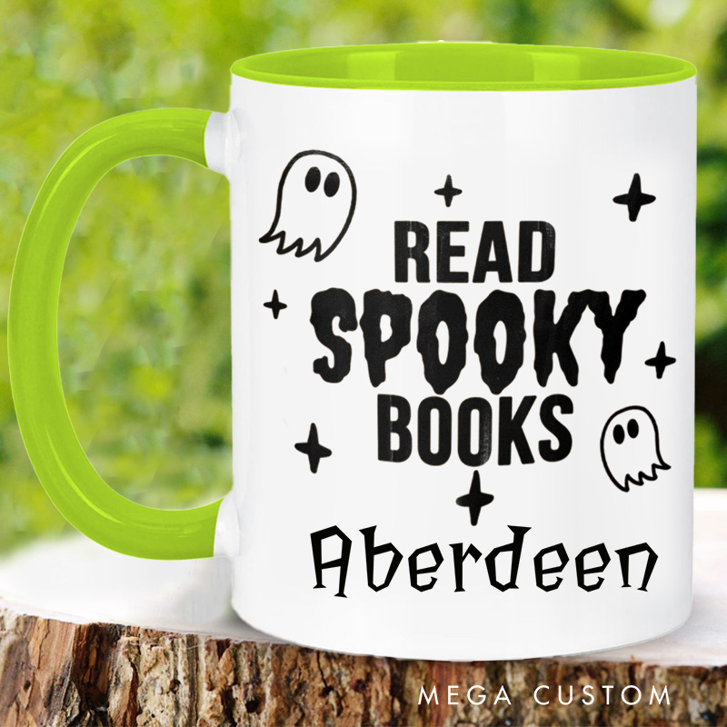 Personalized Read Spooky Books Mugs Custom Ghost Reading Books Coffee Mug with Name Halloween Spooky Mug Book Lover Gift for Halloween Gift