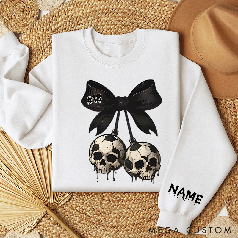 Personalized Spooky Soccer Sweatshirt Featuring Custom Number and Skull Graphics 