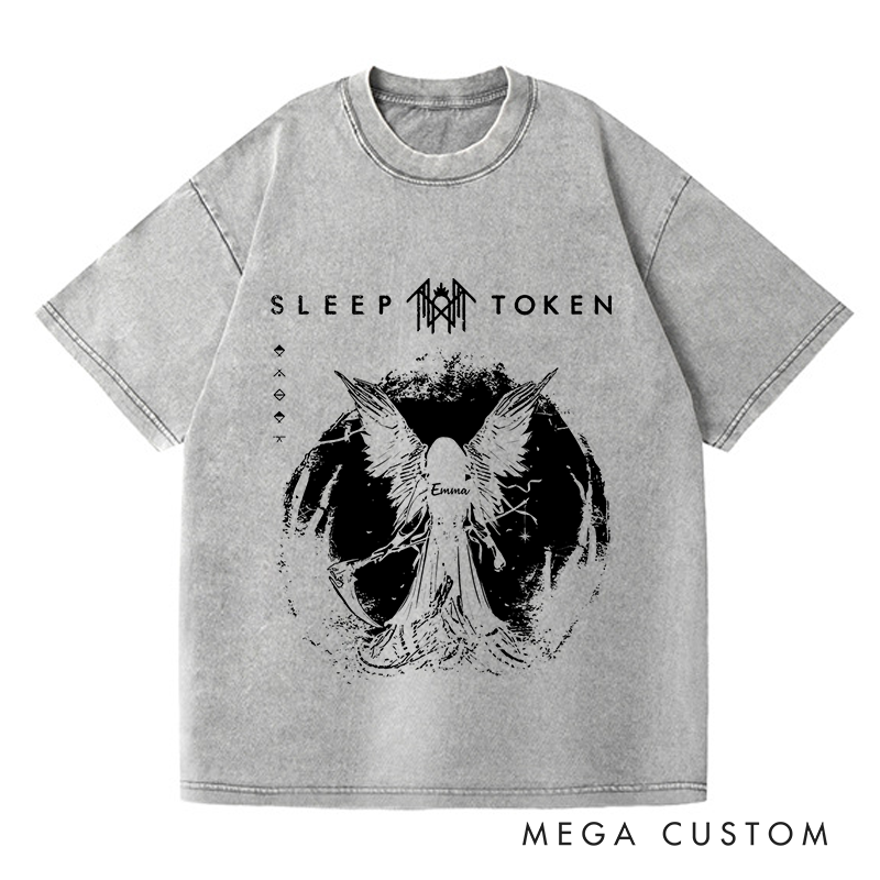 Personalized Washed T-Shirts Dark and Intriguing Angel Wings Mysterious T-Shirt