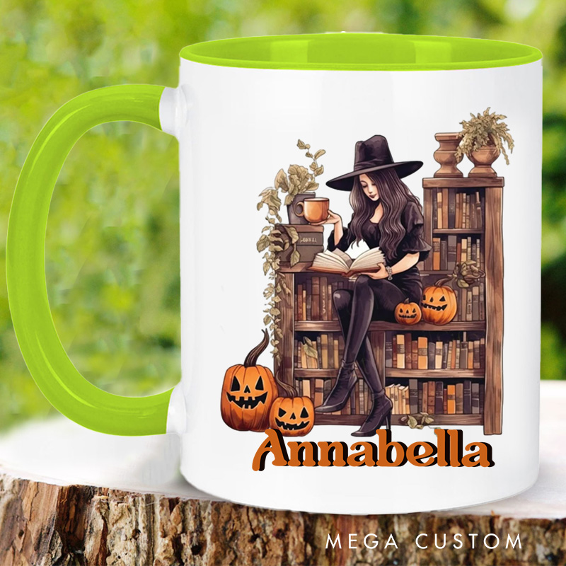 Personalized Witchy Reading Mugs Custom Pumpkin Coffee Mug with Name Halloween Librarian Mug Book Lover Gift for Halloween Gift