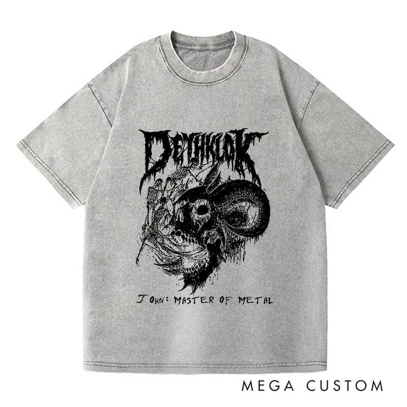 Personalized Washed T-Shirts Dark Metal Skull Artistic and Bold Graphic T-Shirt