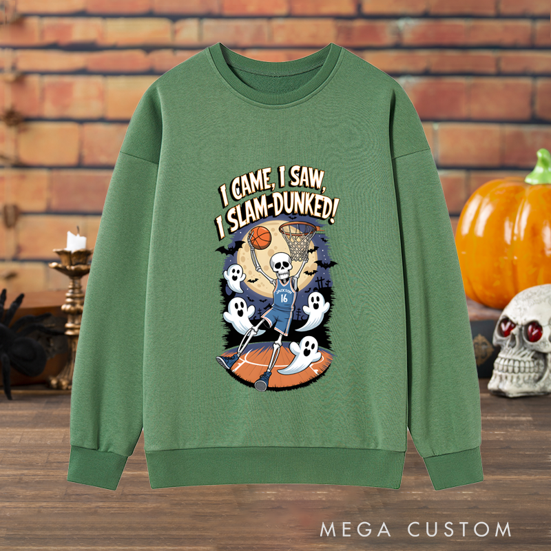 Personalized Halloween Sweatshirt with Skeleton Basketball Design, Custom Name, and Number