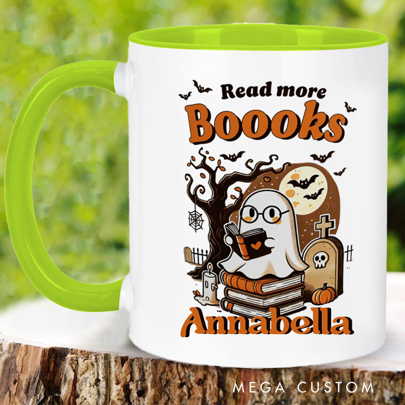 Personalized Read More Boooks Mugs Custom Ghost Reading Coffee Mug with Name Spooky Ghost Mug Book Lover Gift for Librarian Gift