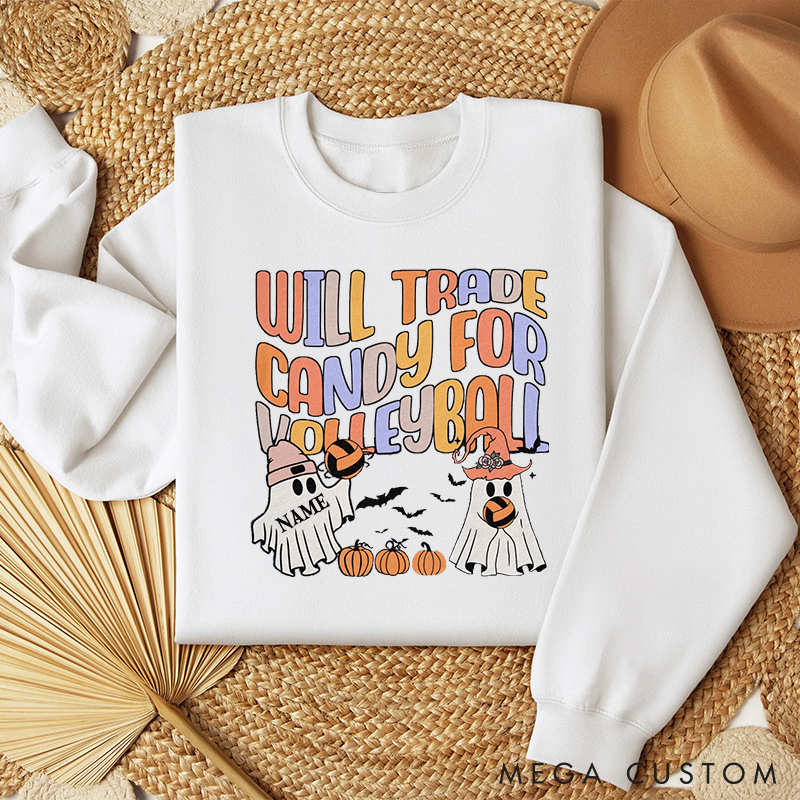 Personalized "Will Trade Candy for Volleyball" Sweatshirt with Customizable Details 