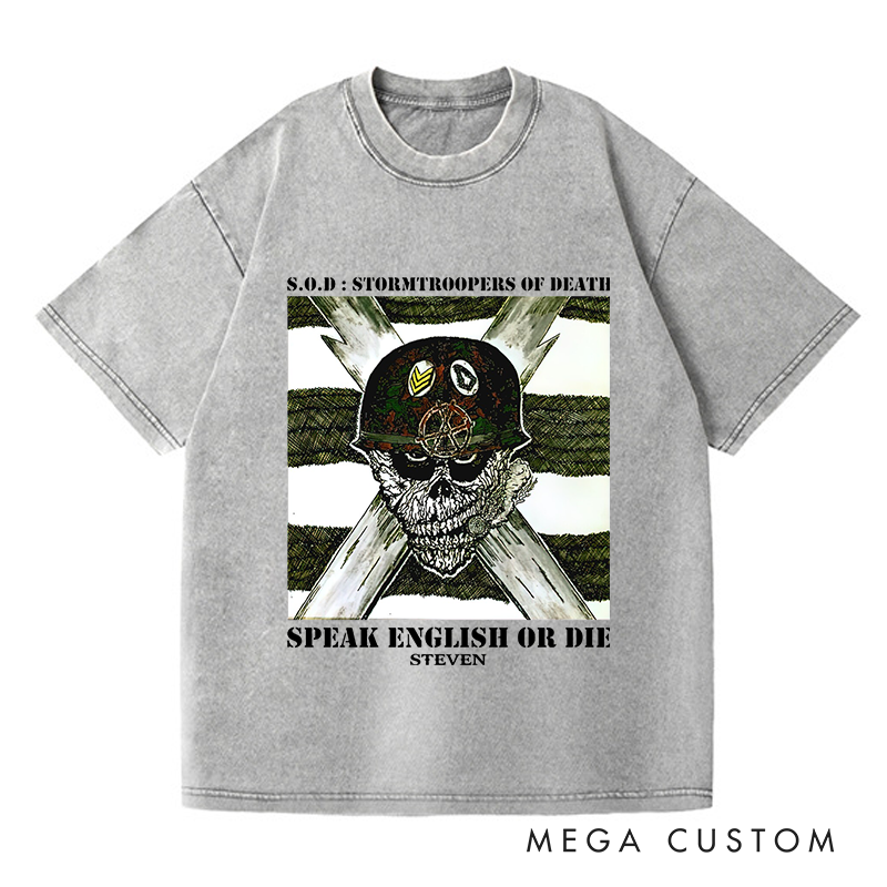 Personalized Washed T-Shirts Skull and Crossbones Military-Inspired Bold Graphic T-Shirt