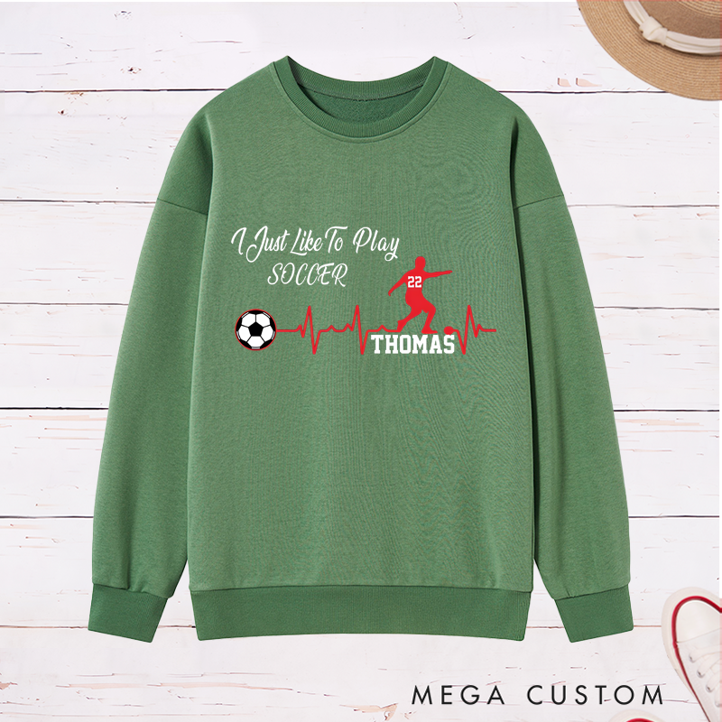 Personalized Soccer Sweatshirt with Custom Name, Number, and Heartbeat Design