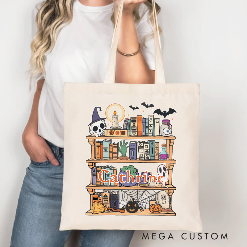 Personalized Hangin' With My Boos Halloween Tote Bag Custom Ghost Bag with Name Pumpkin Tote Bag Book Lover Gift Reading Lover Gift Halloween Gift
