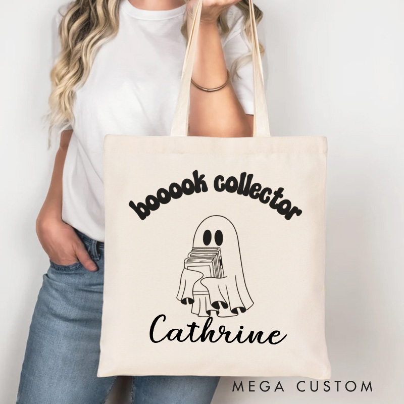 Personalized Book Collector Tote Bag Custom Bookish Ghost Bag with Name Scary Book Club Bag Book Lover Gift Reading Lover Gift Halloween Gift