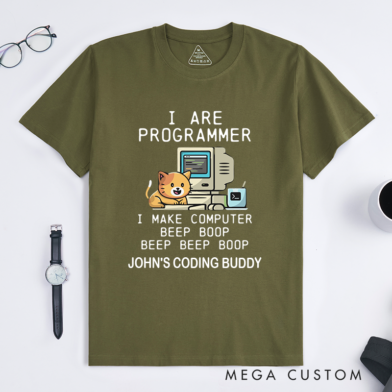 Personalized Programmer Cat T-Shirt IT Programmer Technology Lover Shirt Gift for Geek Nerd Computer