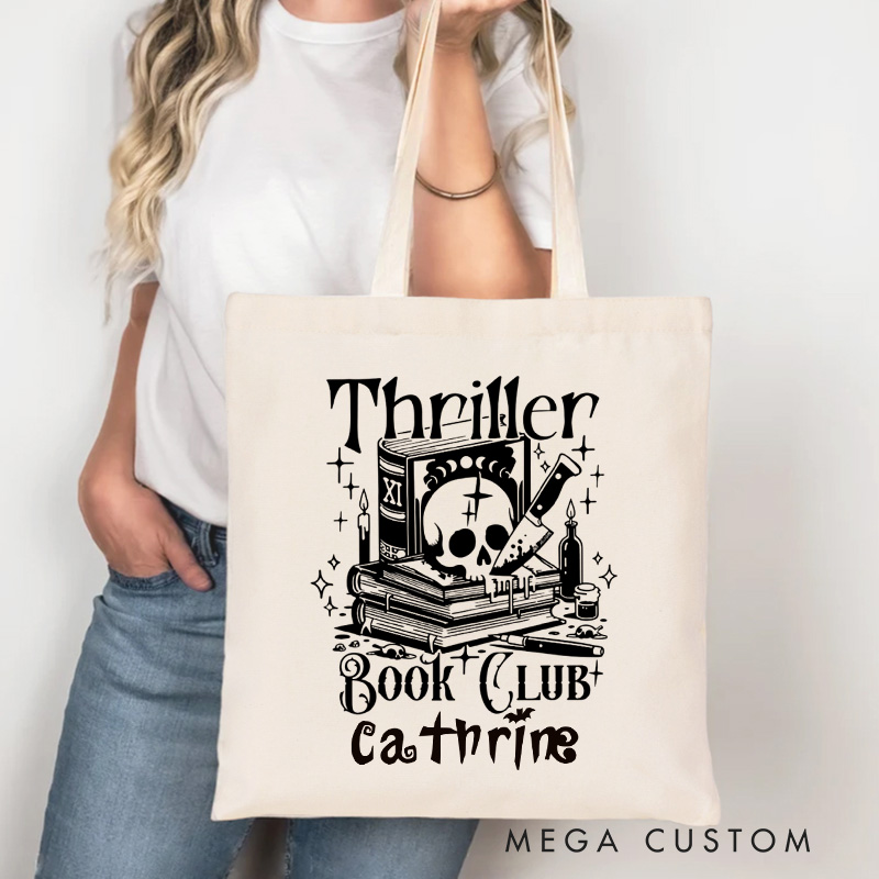 Personalized Thriller Book Club Tote Bag Custom Dark Acadamia Bag with Name Scary Bookcore Bag Horror Book Lover Gift Halloween Gift Reader Gift