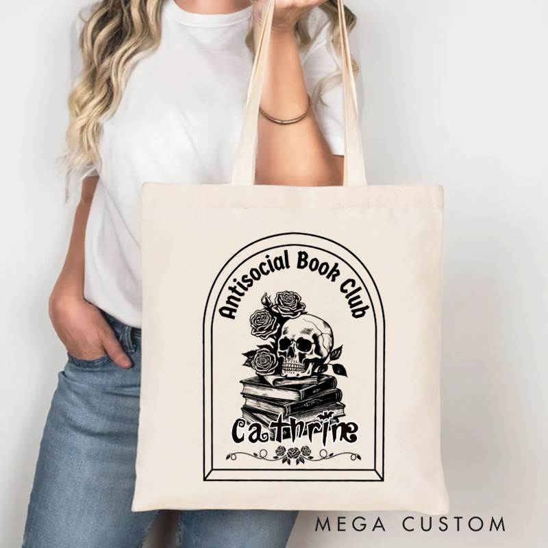 Personalized Antisocial Book Club Tote Bag Custom Horror Book Bag with Name Scary Book Club Bag Book Lover Gift Halloween Gift