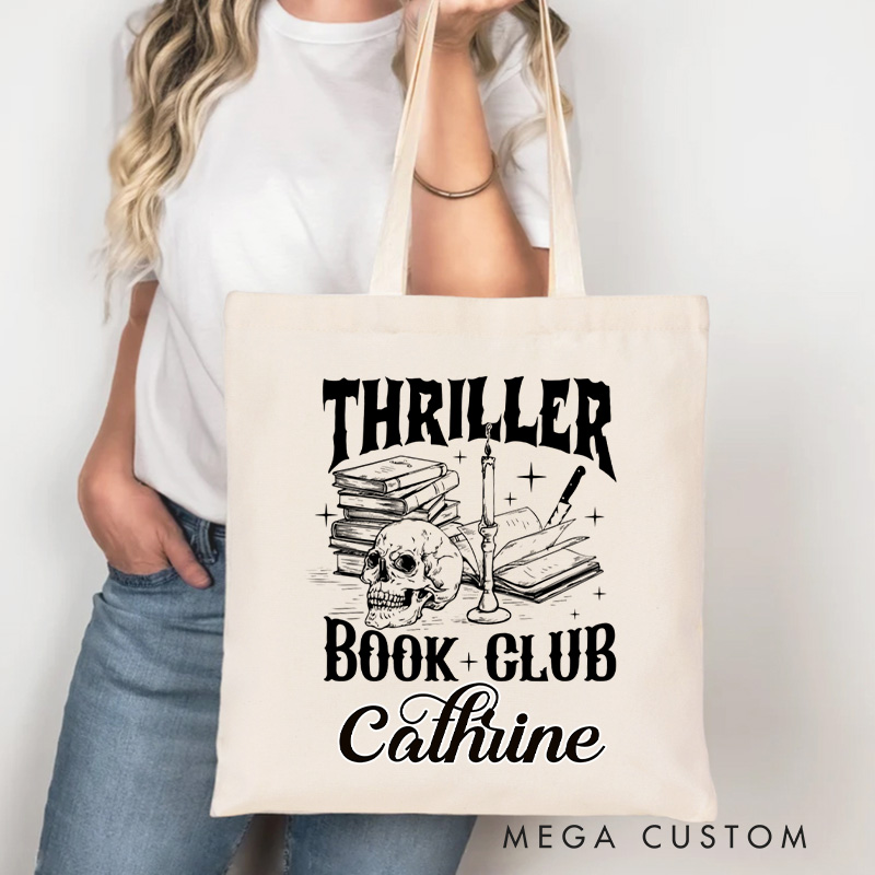 Personalized Thriller Book Club Tote Bag Custom Thriller Reader Bag with Name Bookish Halloween Bag Book Lover Gift Halloween Gift