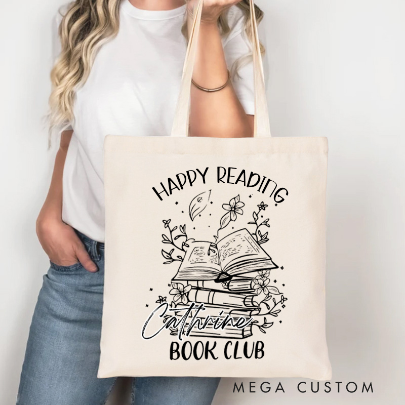 Personalized Reading Book Club Tote Bag Custom Booktok Bag with Name Flower Book Bag Book Lover Gift Bookish Gift Librarian Gift