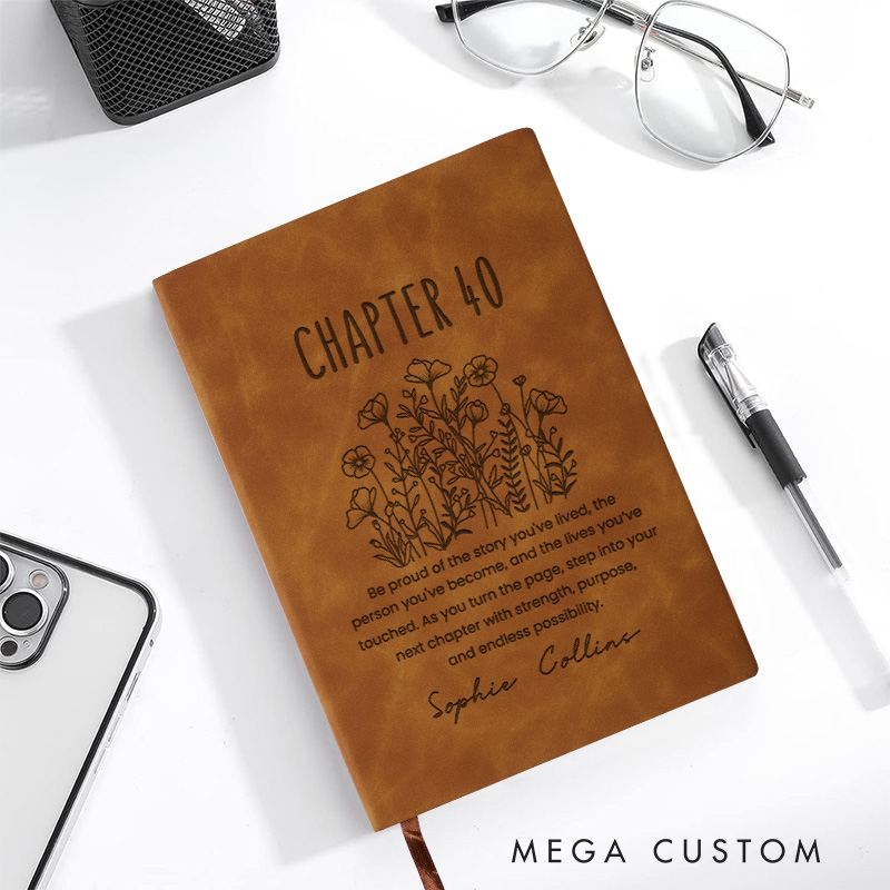 Personalized Chapter 40 Journals Engraved Fortieth One More Chapter Journals with Name Leather Notebooks Book Lover Gift Bookish Gift Librarian Gift