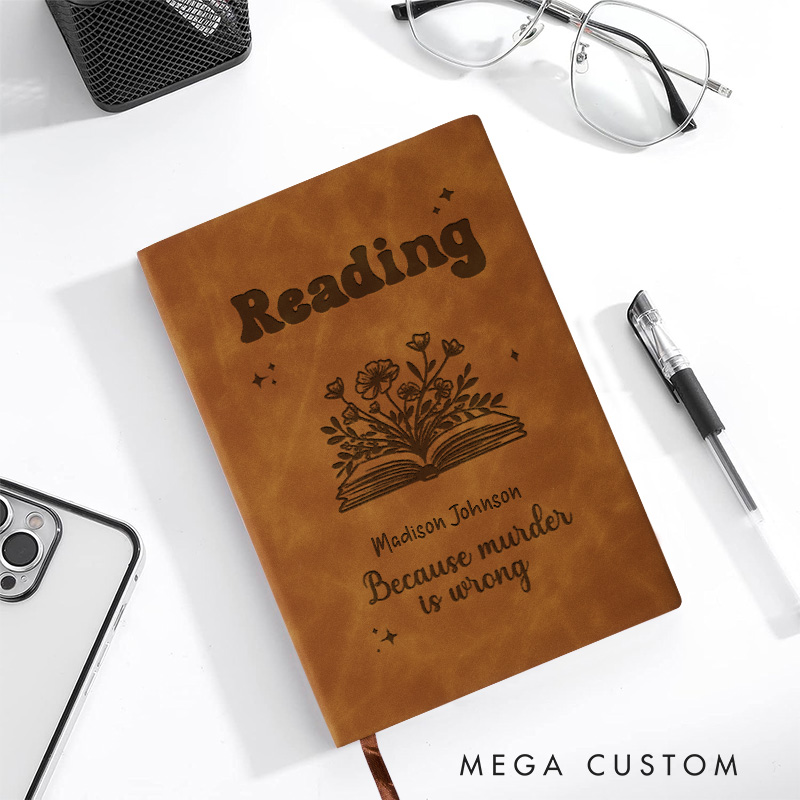 Personalized Reading because Murder is Wrong Journals Engraved Leather A5 Notebook with Name for Librarian Gift Book Lover Gift Bookish Gift