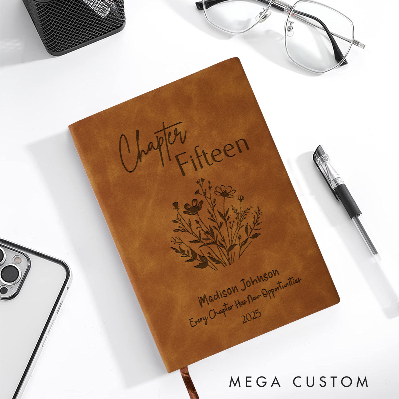 Personalized Chapter Fifteen Journals Leather A5 Notebook with Name Fifteenth Birthday Journal for Librarian Gift Book Lover Gift Bookish Gift