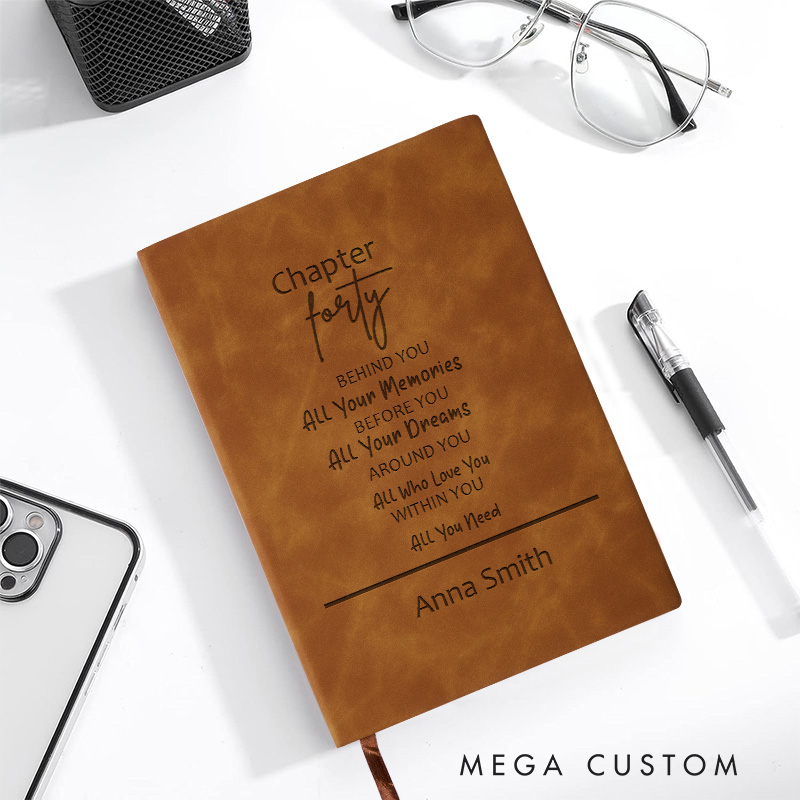 Personalized Fortieth One More Chapter Journals Leather A5 Notebook with Name Bookish Journal for Librarian Gift Book Lover Gift 40th Birthday Gift