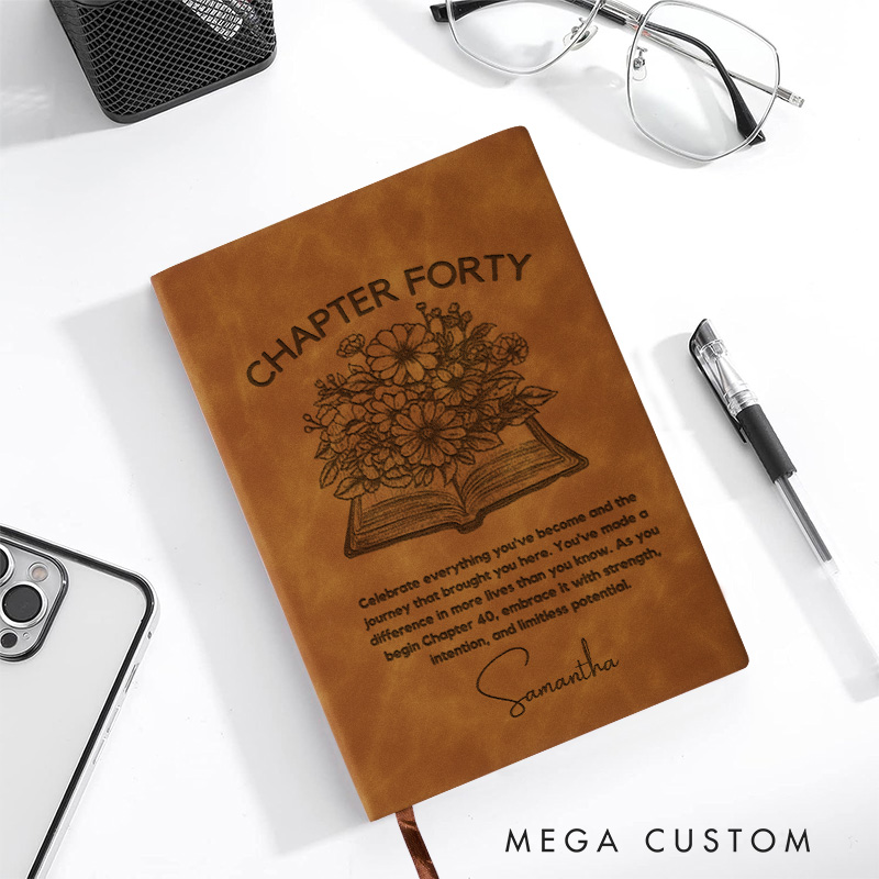 Personalized Chapter Forty Journal Leather A5 Notebooks with Name Bookish Journals for Librarian Gift Book Lover Gift 40th Birthday Gift