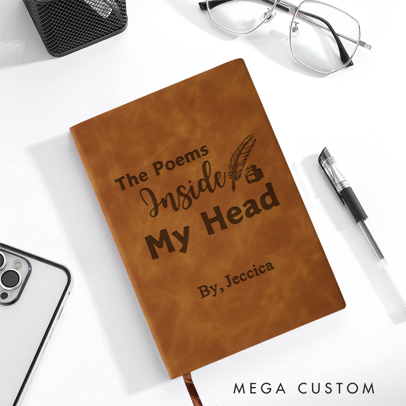 Personalized the Poem inside My Head Journal Engraved Leather Poetry A5 Notebook with Name Poem writing Journal for Book Lover Gift Bookish Gift Librarian Gift