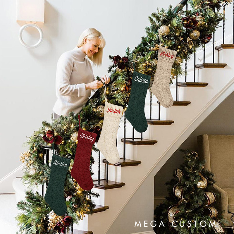Personalized Knitted Christmas Stockings Monogram Family Christmas Stocking Gifts Embroidered Christmas Stockings