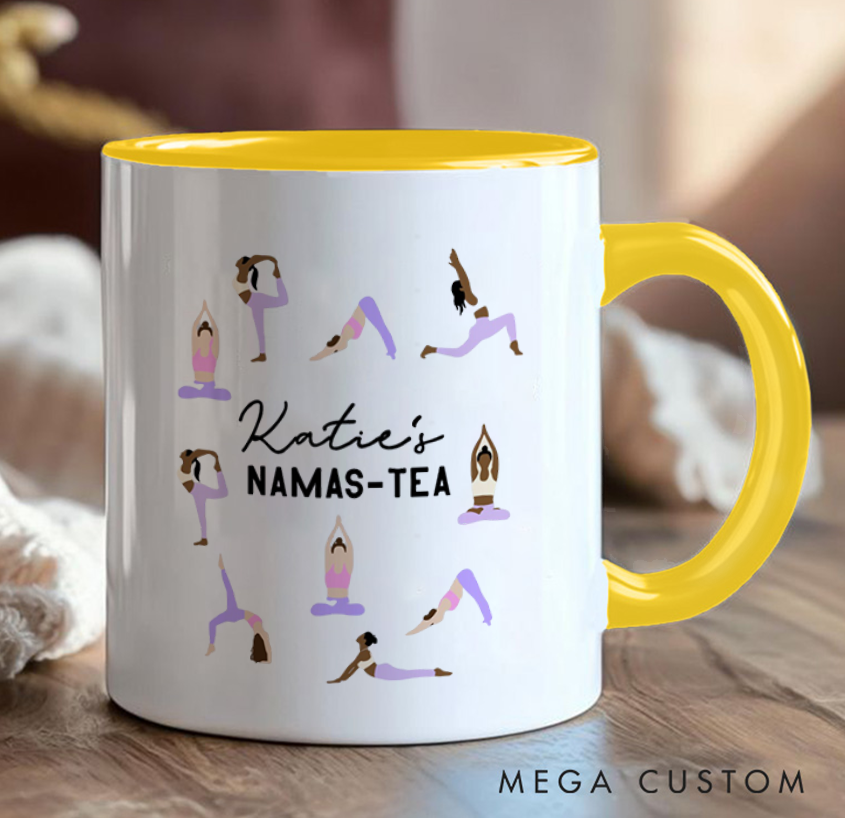 Personalized Yoga Mug with Namas-Tea Design Pilates Yoga Pose Mug Yogi Namaste Bag Perfect Gift for Yoga Lover