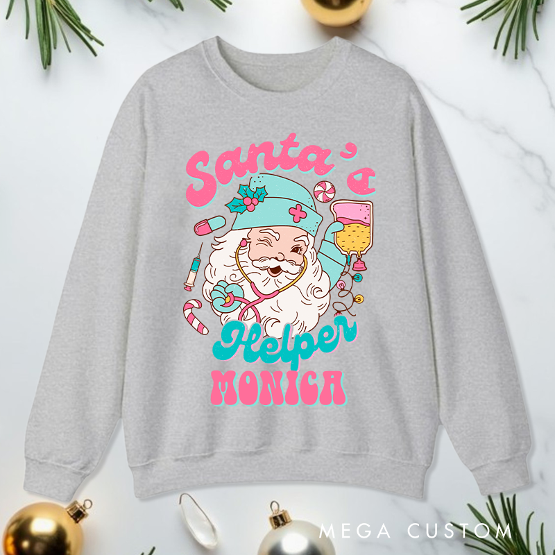 Personalized Nurse Sweatshirt Customized Santa's Helper Nurse Design Sweatshirt Nurse Christmas Gifts 