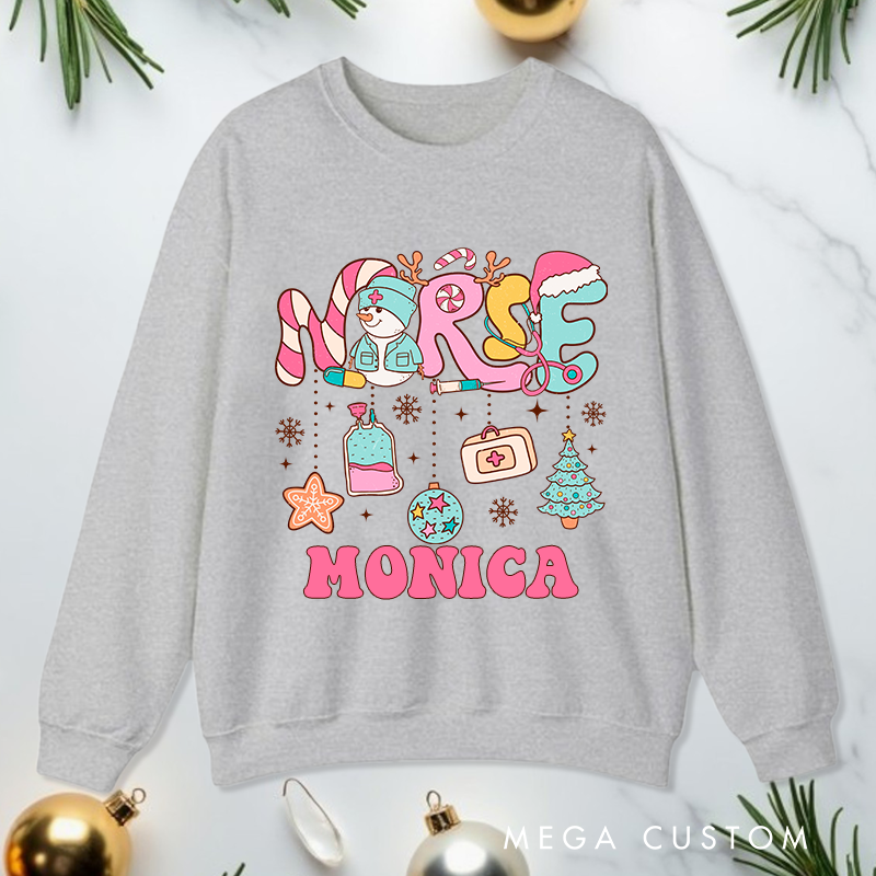 Personalized Nurse Sweatshirt Customized Festive Nurse Design Sweatshirt Nurse Christmas Gifts 