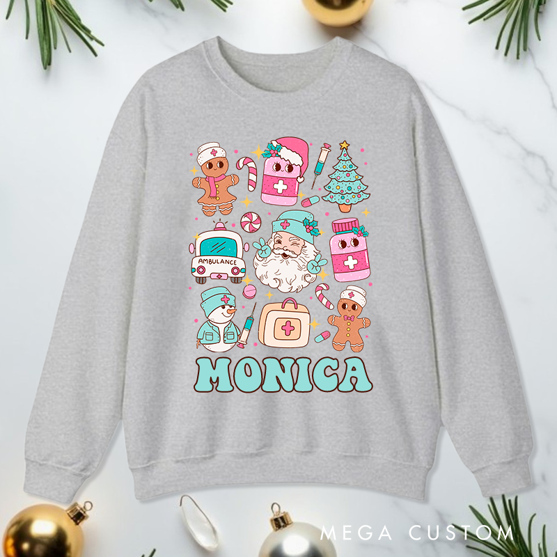 Personalized Nurse Sweatshirt Customized Festive Nurse Collage Design Sweatshirt Nurse Christmas Gifts 