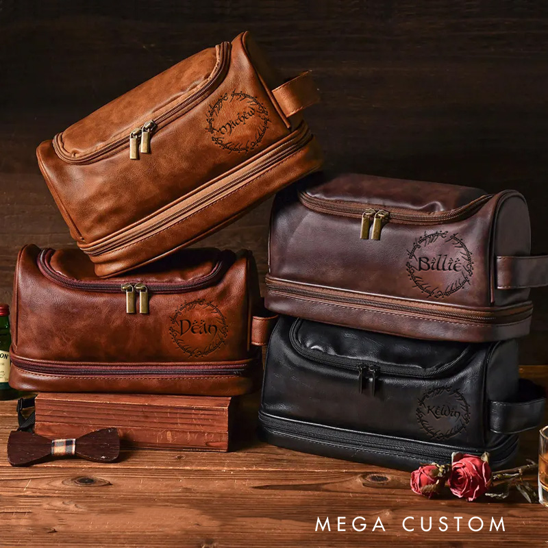 Personalized Precious Ring Movie Hanging Leather Dopp Kit Fantasy Movie Mens Leather Toiletry Bag Engraved Dopp Bag Gift For Men