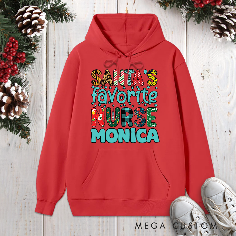 Personalized Hoodies for Nurse Customized Santa's Favorite Nurse Design Hoodies Xmax Gift
